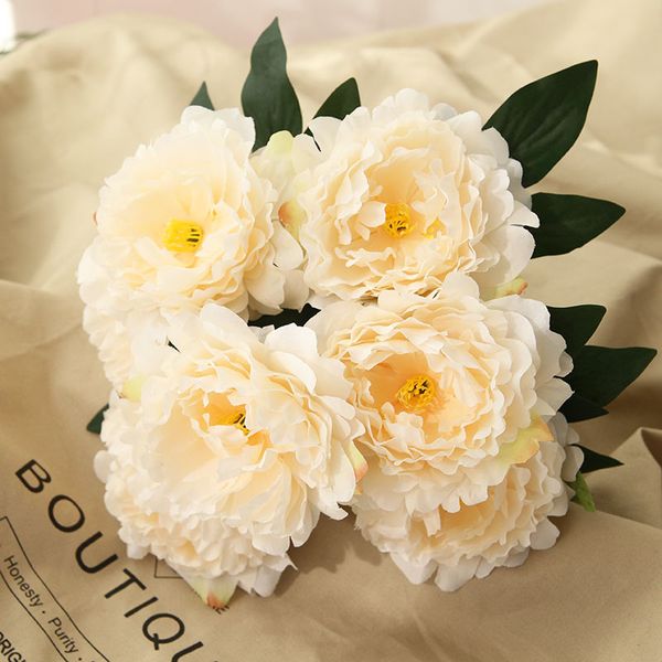 

7heads artificial flowers bouquet silk flower fall vivid peony fake leaf wedding home garden valentine's day party decoration