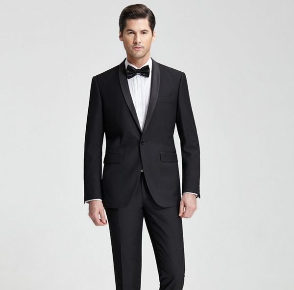 

new black men suits wedding groom tuxedos business wear two pieces man blazer(jacket+pants+bow tie) shawl lapel bridegroom suits, Black;gray