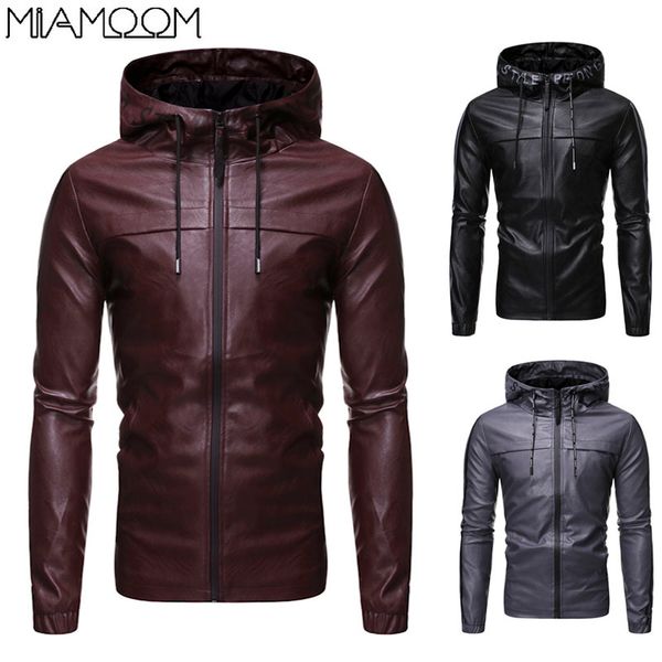 

leather jacket 2019 autumn/winter new men's fashion trend hooded slim-fitting chaqueta de cuero para hombre, Black