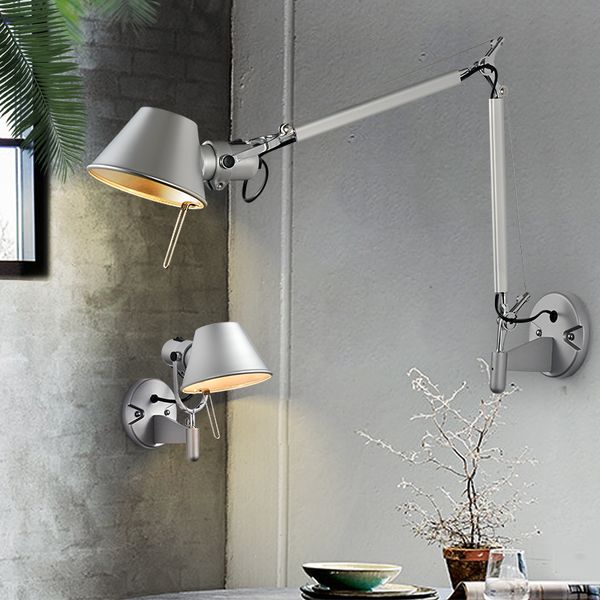 

american industrial wall light black silver e27 rotatable long arm wall lamp with switch for bedside study office living room