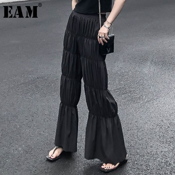 

eam] 2019 new autumn winter high elastic waist loose black loose long wide leg cake pants women trousers fashion tide jw491, Black;white