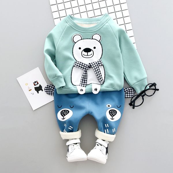 

baby boy girls clothing set new winter fashion style cotton fleece o-neck full sleeve bear kids clothes set 1-3 years, White