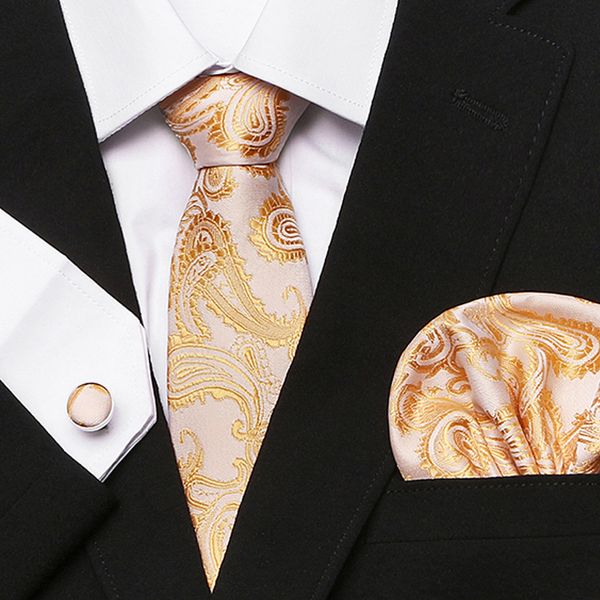 Fashion-Flower Series Herren-Krawatte Anacardi Fiori Cravatta, gewebte Krawatte aus 100 % Seide + Einstecktuch + Manschettenknöpfe, Sets für formelle dreiteilige Anzugmode