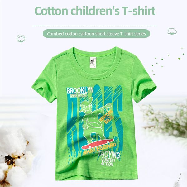 

children's short-sleeved cotton cartoon t-shirt boy creative new, Blue