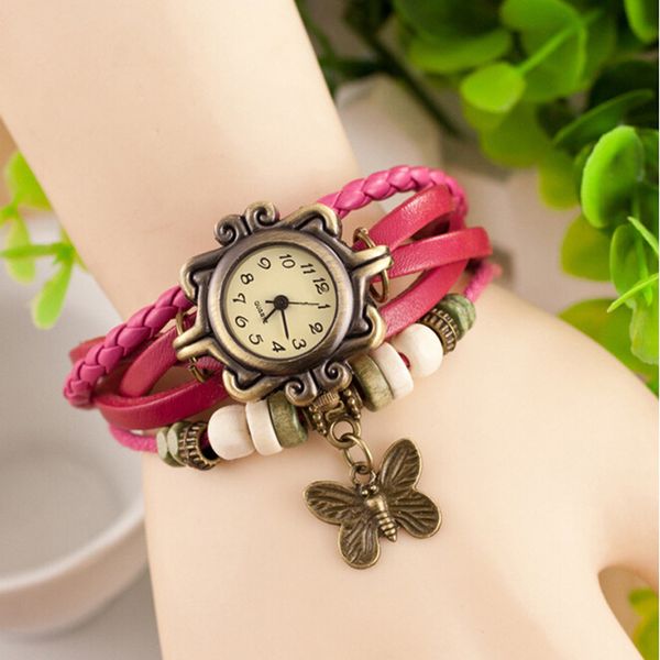 

1pcs retro vintage butterfly weave multilayer alloy bronze bracelet watch, Slivery;brown
