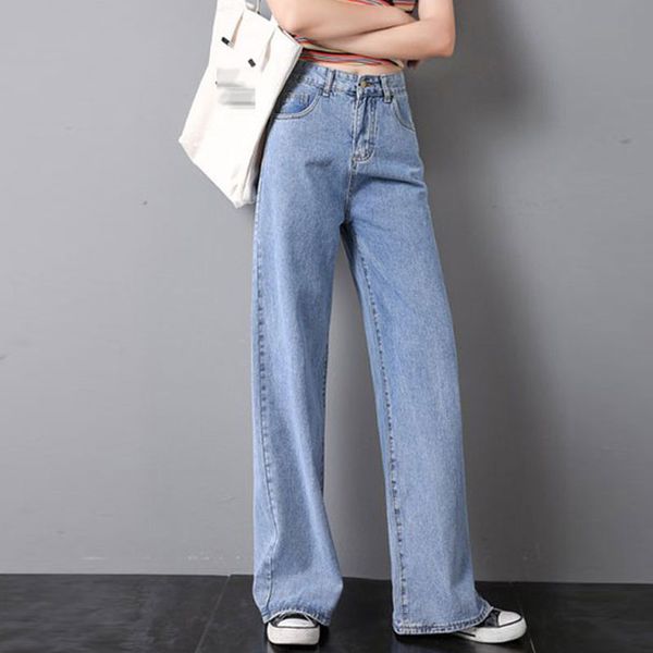 

women jeans pants loose high waist vintage wide leg jeans women jean korean style all-match simple full-length 2020, Blue