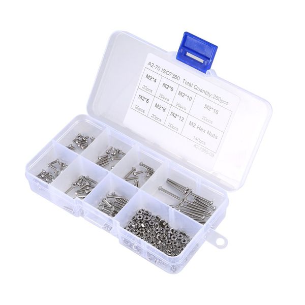 

280pcs/set m2hex socket pan head bolt screw thread for wood insert furniture nuts assortment bolt fastener stainless steel sale