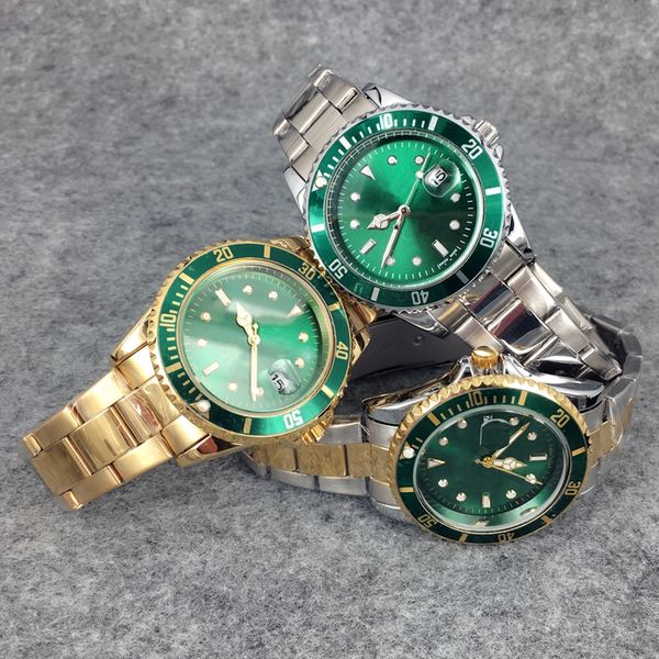 

new fashion men big watch green stainless steel male quartz watches man wristwatch silver/gold clock ing, Slivery;brown