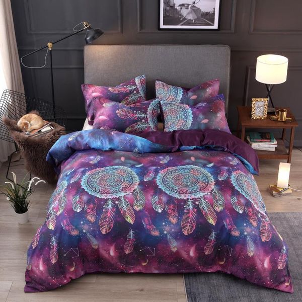 

best.wensd фиолетовый ветер куранты пододеяльник + наволочка boho перья постельное белье 2-3pcs кровать комплект super soft bohemian homegq