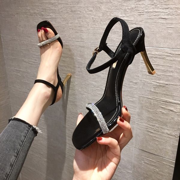 

beige heeled sandals comfort shoes for women high heels open toe black comfort block rhinestone flat fashion woman female
