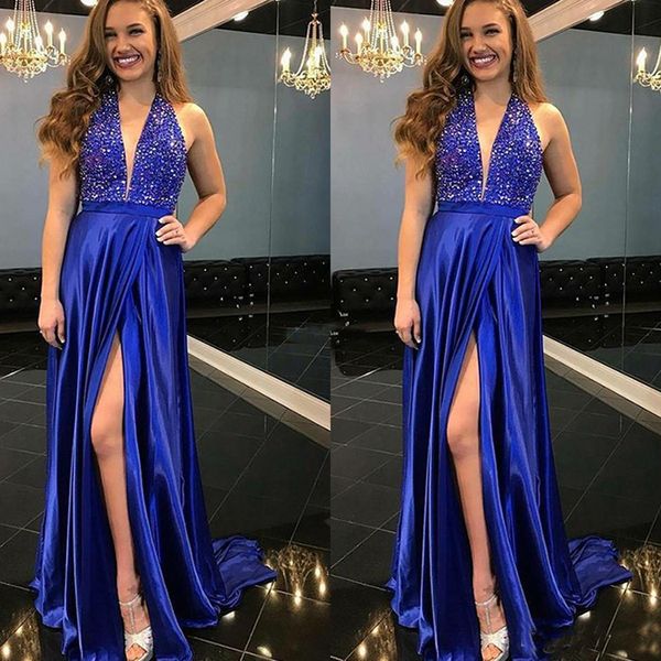 

sexy royal blue пром платья high side split скользящим шлейфом специальным событием платья line формальные партии вечерних платьев, Black