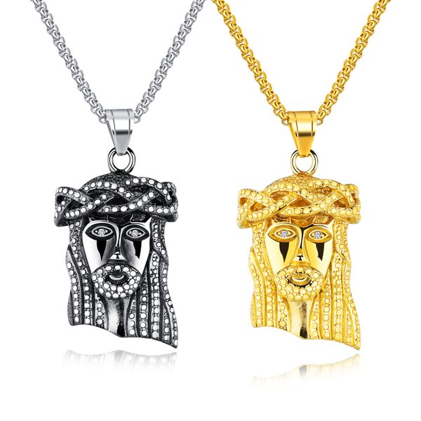 

ожерелье кулон для мужчин из нержавеющей стали титана ленты золоты главы иисуса хип-поп ожерелья ожерелья мужчин ювелирные punk для подарков, Silver