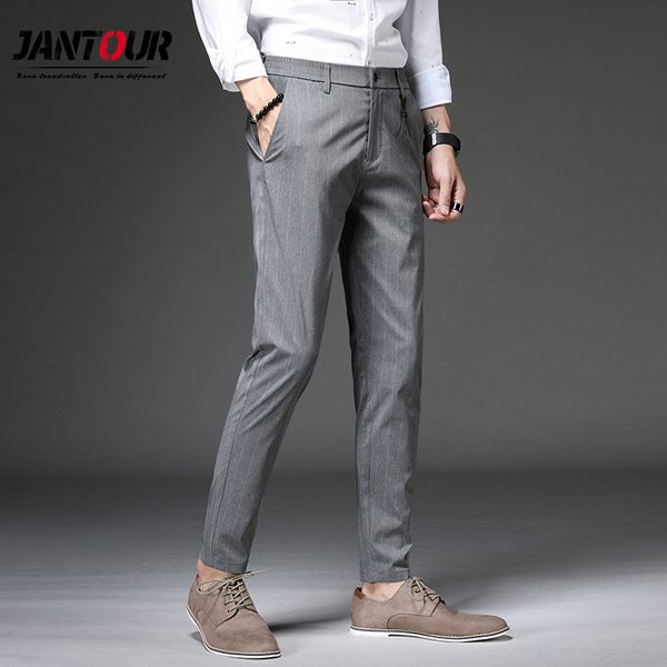 

brand spring summer pants men fashion casual elastic long trousers male straight business suit pants large size 28-38, Black