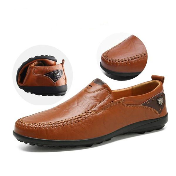 

new large size 6-12 genuine leather loafers mens casual shoes breathable fashion driving shoes men moccasins mens loafers, Black
