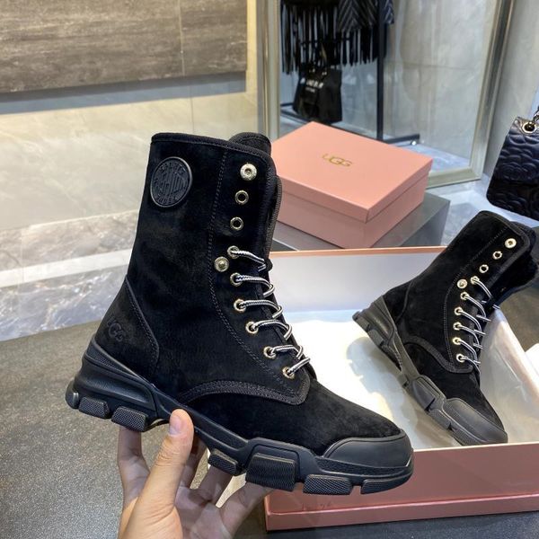 

australian luxury snow boots women's fur integrated thickened plus velvet mid boots women's thick bottom cotton shoes size 35-40 0, Black