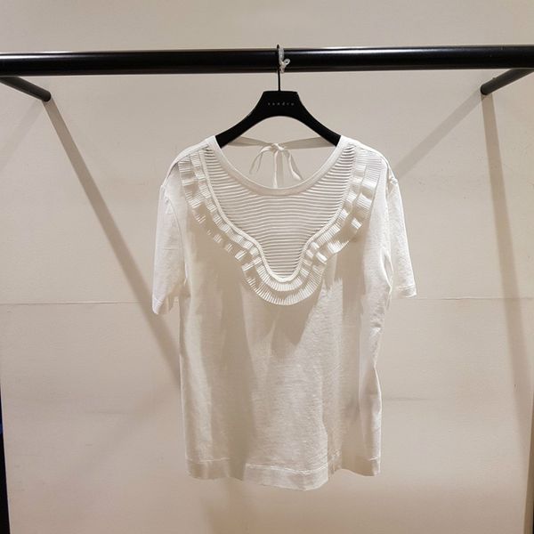 

2019 весна лето чистый цвет короткие рукава круглый воротник хлопок рябить деталь назад зашнуровать футболку рубашка мода, White