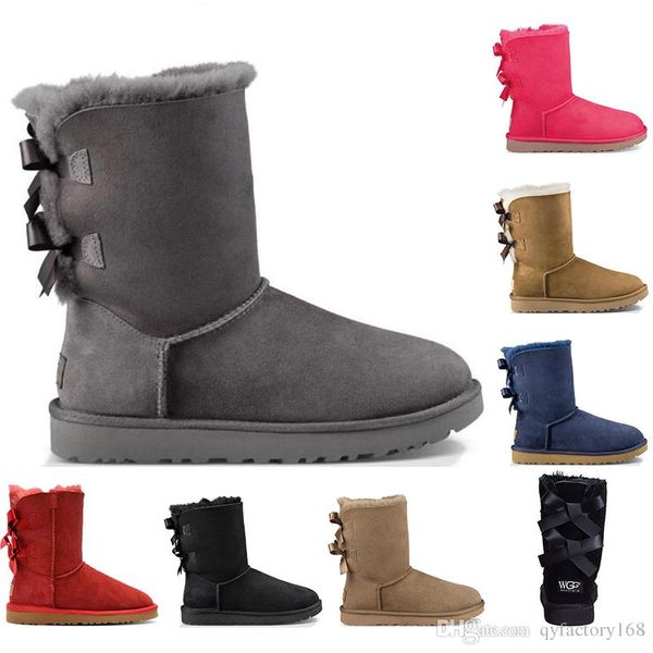 

with socks half boots australia women girl classic snow boots bowtie ankle short bow fur boot for winter black chestnut brown