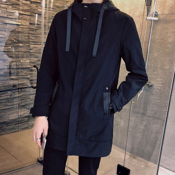 

autumn long jacket men plus size loose hooded mens casual jackets long sleeve all match windbreaker windproof coats, Black;brown