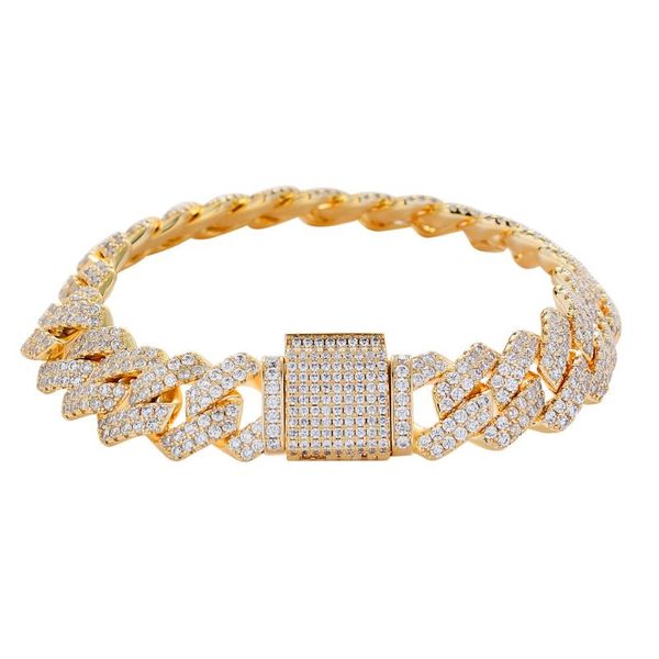 

13mm micro paved cubic zirconia bling out cuban miami curb link chain bracelets for men women hip hop punk style jewelry, Black