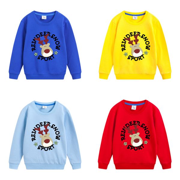 

младенец младенца мультфильм толстовка дети рождество printed tops детская одежда мальчики письмо олень свитера малышей девушки вскользь пул, Blue