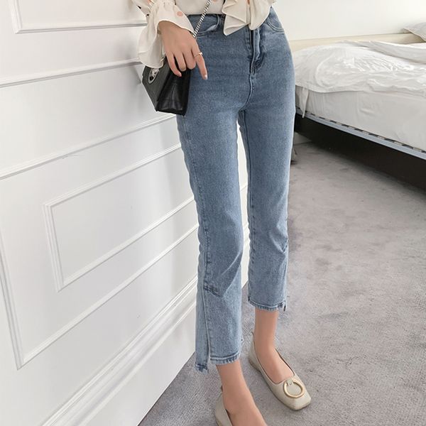 

mishow 2019 summer new collection women casual wash blue ankle-length high-waist flares slim jeans mx19b2360