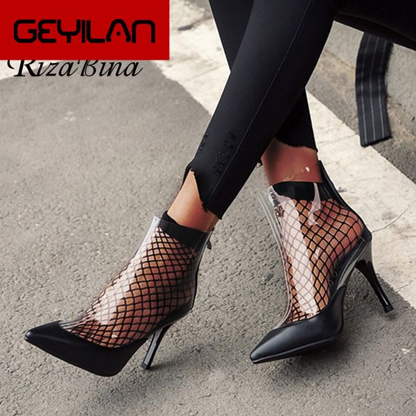 

real leather women ankle boots high heel summer shoes women zipper fashion patchwork party footwear size 33-41, Black