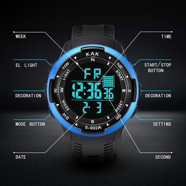 

fashion high-end multi-function 50m sports waterproof electronic sport watch reloj hombre horloges mannen dropshipping #1945, Slivery;brown