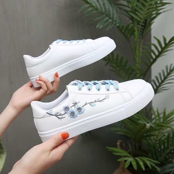 

2020 white casual sneakers flats women canvas shoes spring autumn lace-up flower casual ladies shoes woman, Black