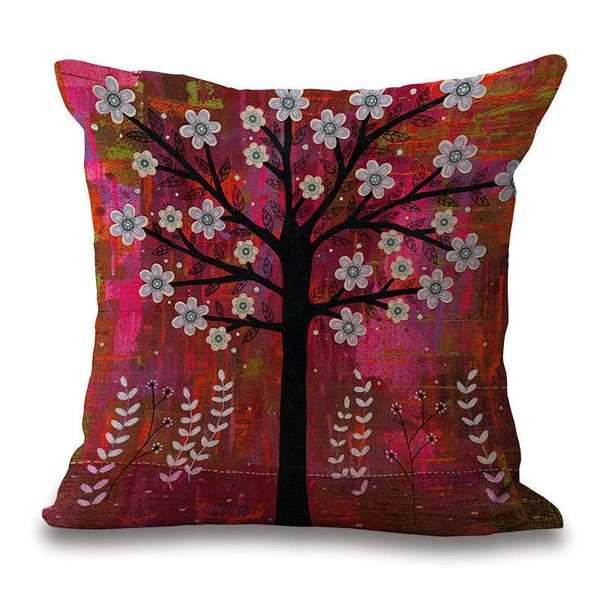 

carton tree of life flower pillow case cushion cover linen cotton throw pillow cases sofa bed car home decor pillowcover r4