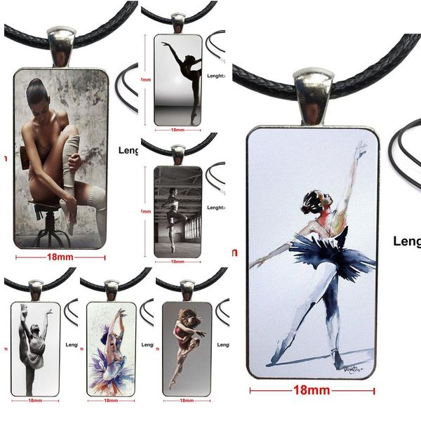 

ballet girl cool woman for child glass cabochon pendant necklace rectangle fashion necklace, Silver