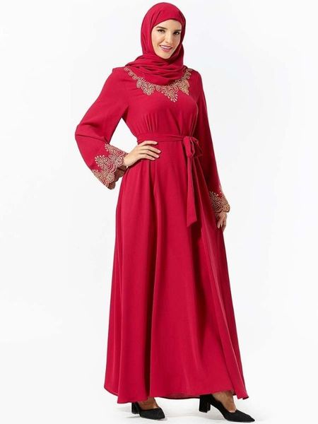 

arab women's wear embroidery belt muslim dress long vestidos musulman (excluding headscarf) mc209335/9336 abaya eid clothing, Red