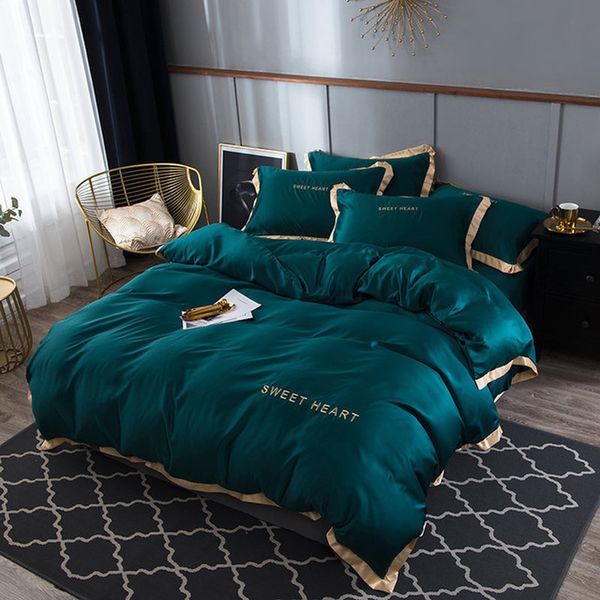 

100% pure satin silk bedding set home textile king size bed set bed clothes duvet cover flat sheet pillowcasesgq