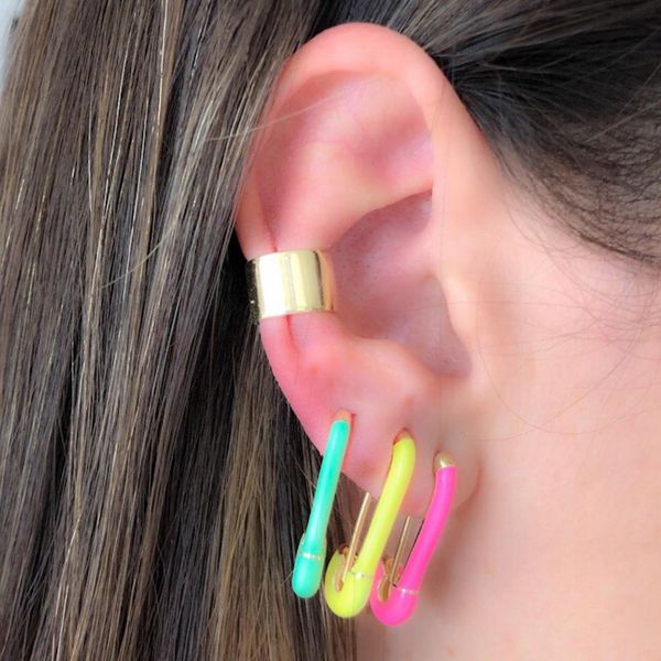 

2019 summer new neon colorful jewelry candy enamel safety pin gold filled earring for women, Silver
