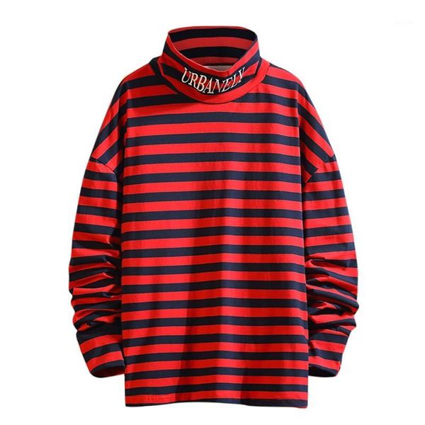 

striped turtleneck sport sweatshirt cotton men's new style casual fashion stripe printing slim pullovers long sleeves 1, Black