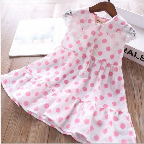 

lace collar dots dress for girls sumer girl cotton tutu sleeveless dresses wholesale, Red;yellow