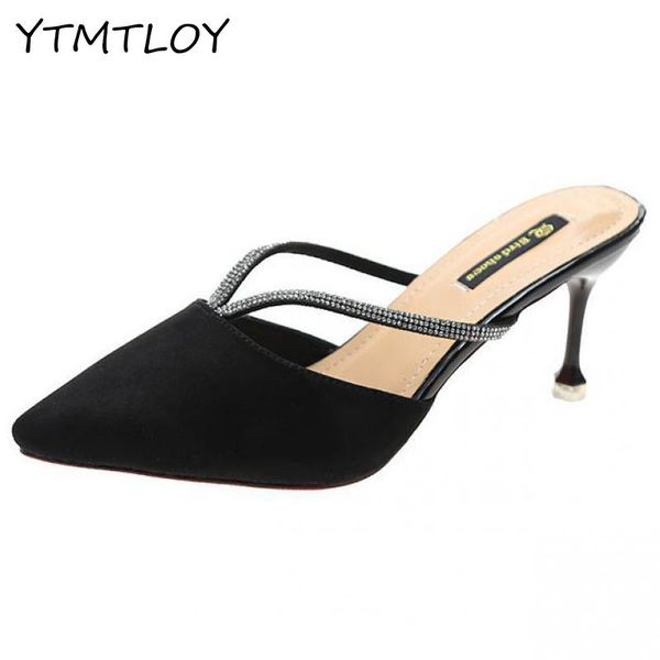 

shoes women pumps new summer stiletto high heels women shoes fashion slippers pointed toe half surrounded mules zapatillas casa, Black