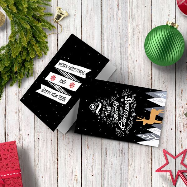 6pcs Biglietto d'invito natalizio Biglietto d'auguri di buon Natale nero Cartolina regalo di Natale Forniture per feste di Natale Personalizzabile DBC VT1113