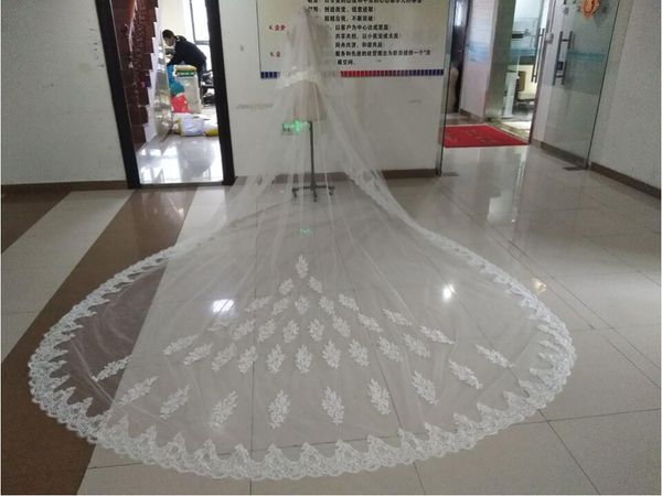 

in stock wedding veils real image lace appliques two layers bridal veils with blusher face 3/4/5 meters long wedding veil customized, Black