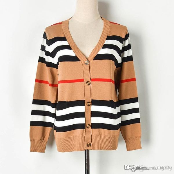 

autumn and winter new contrast color stripes invisible double pocket long-sleeved v-neck sweater cardigan women clothes size s-l, White;black