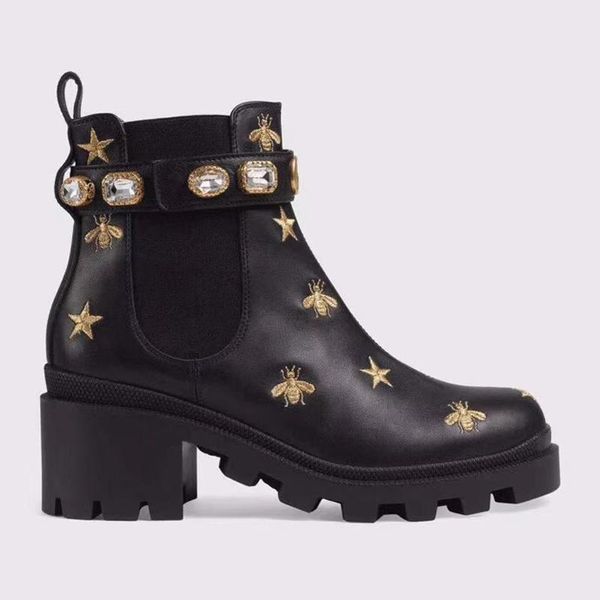 

woman's leather shoes lace up ribbon belt buckle ankle boots factory direct female005heel round head autumn winter martin boots size35, Black