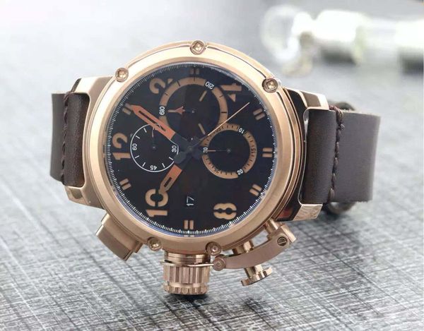 

2016 new u-bot quartz watch men gold case black big dial band ifo digital watch montre homme, Slivery;brown