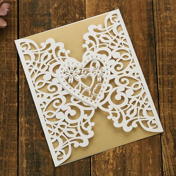 

20pcs wedding invitation cards case hollow laser cut tri-fold lace business invitation cards cover party wedding supplies