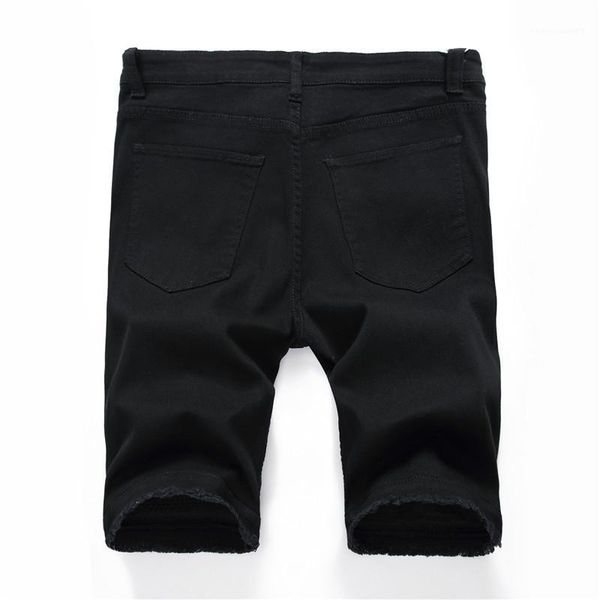 

designer regular mens shorts stretch holes mens jean shorts summer straight knee length, Blue