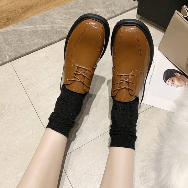 

shoes woman 2019 casual female sneakers platform all-match british style autumn round toe shose women oxfords women's, Black