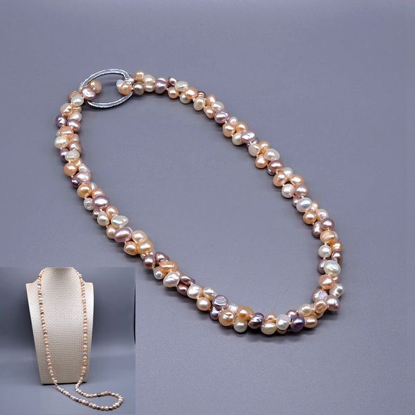 

twisted pearl necklace, natural colored baroque pearl, various wearable styles, ladies pearl necklace, ing, Silver