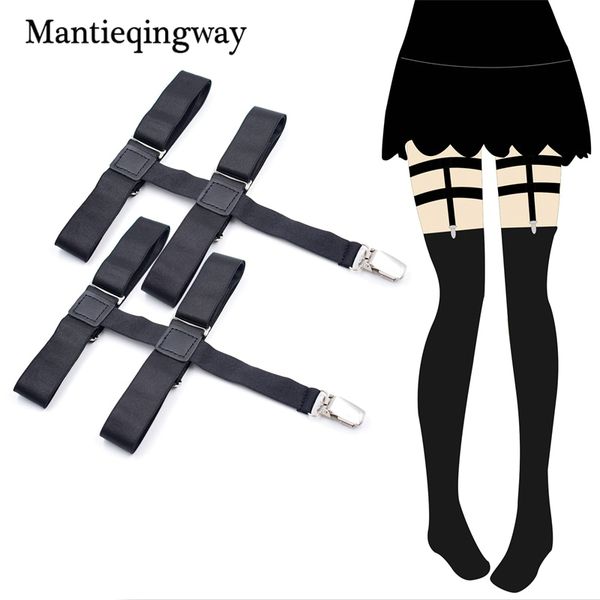 

mantieqingway women shirts holders garters strap band adjustable suspender straps 2.5cm leg stocking holders brace, Black;white