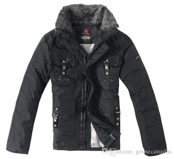 

2017 doudoune peuterey italy men's homme brand down more uniform pocket with detachable fur collar down jacket coat, Black