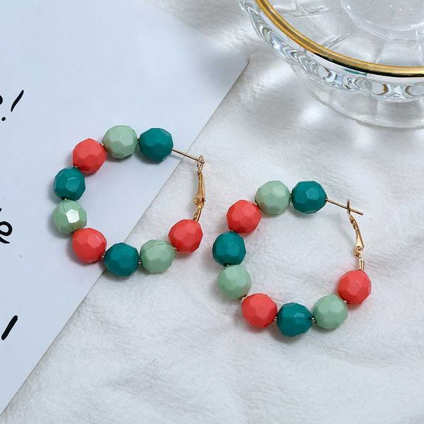 

2019 new design fashion fall jewelry mix color crystal natural stone beaded hoop earring big for women jewelry accessories, Golden;silver