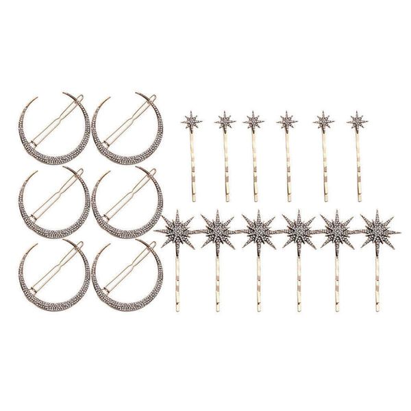 

18pcs/set/lot bridal hairwear moon star rhinestone hairpin hair clip hair pin hair accessories headbands women wedding jewelry gifts, Golden;silver