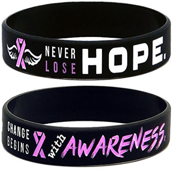

1шт медицинского предупреждение розовое, без осведомленности рака молочной железы текста ленты спорта силиконовой резины браслета браслета п, Golden;silver